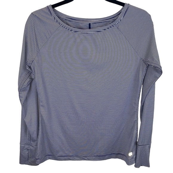 RARE GapFit Breathe Blue White Striped Long Sleeve Performance T-shirt sz S - Picture 1 of 7